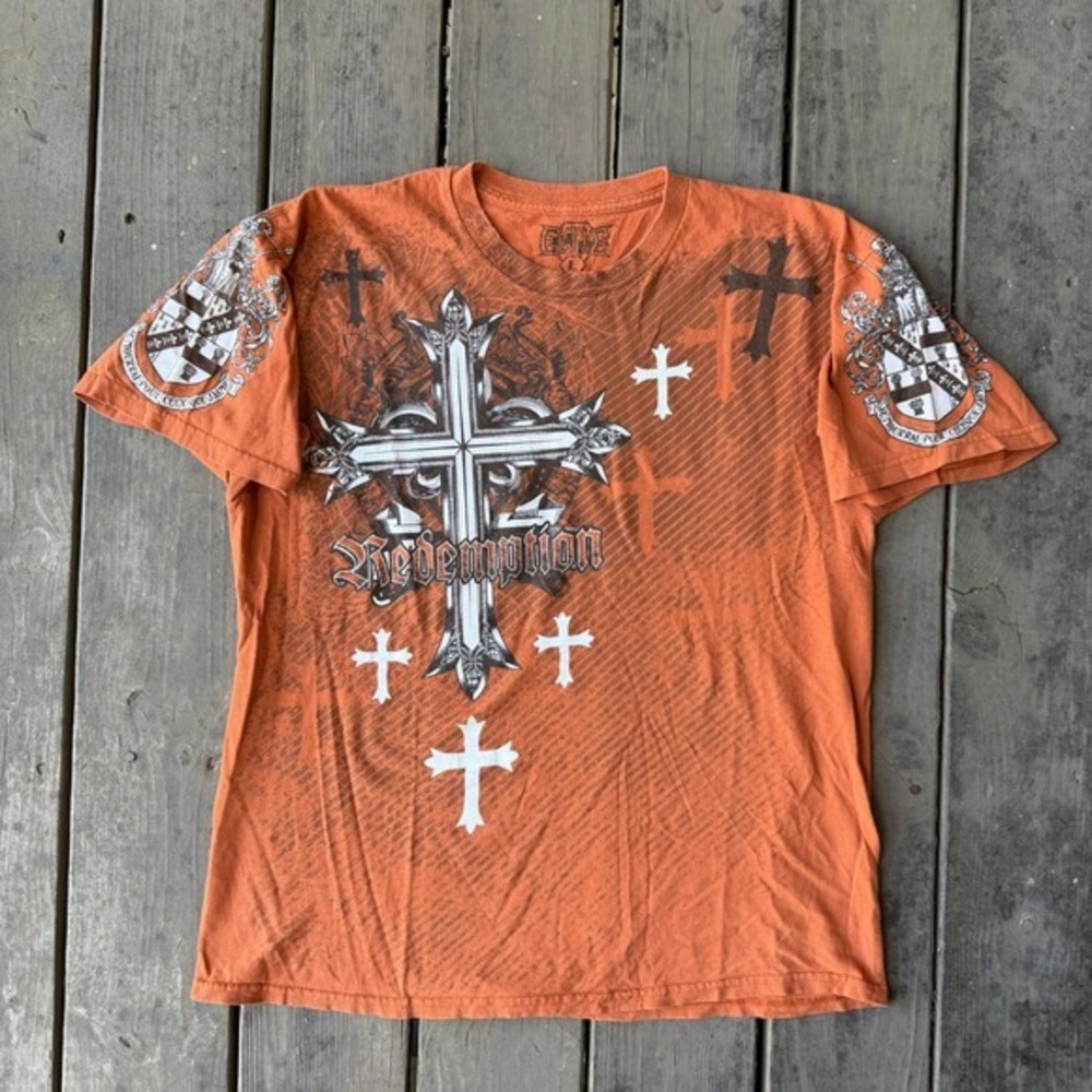 MMA Elite Orange Cross Redemption Graphic Tee Y2K Mallgoth Streetwear Shirt L
